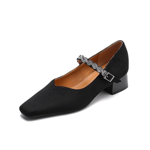 Damen Retro Mary Jane Schuhe Mit Eckiger Spitze Wildlederoberteil Niedrige Blockabsätze Mit Schnallenriemen Slipper Büro Arbeitsschuhe,Schwarz,40 EU Damen Retro Mary Jane Schuhe Mit Eckiger Spitze Wildlederoberteil Niedrige Blockabsätze Mit Schnallenriemen Slipper Büro Arbeitsschuhe,Schwarz,40 EU von Generic