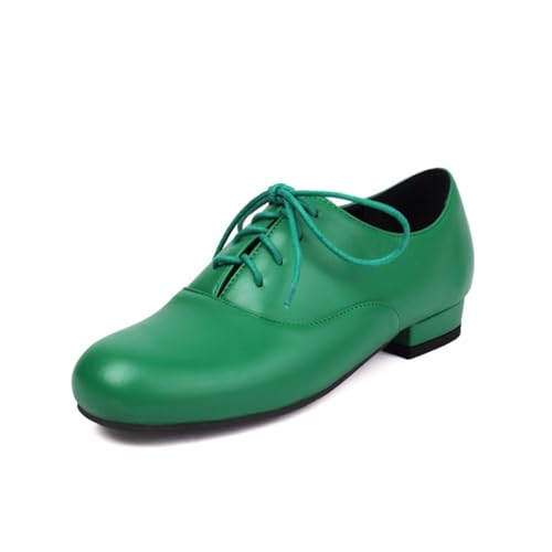 Damen Retro Oxford Schuhe Mit Rundem Geschlossenen Zehen Aus PU Leder Niedrige Blockabsätze Zum Schnüren Für Party Abschlussball Büro Arbeit,Grün,36 EU von Generic