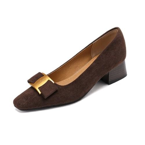 Damen Retro Pumps Mit Eckiger Spitze Aus Wildleder Mit Goldener Schnalle Niedrige Blockabsätze Slipper Büro Arbeitsschuhe,Braun,36 EU Damen Retro Pumps Mit Eckiger Spitze Aus Wildleder Mit Goldener Schnalle Niedrige Blockabsätze Slipper Büro Arbeitsschuhe,Braun,36 EU von Generic