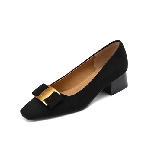 Damen Retro Pumps Mit Eckiger Spitze Aus Wildleder Mit Goldener Schnalle Niedrige Blockabsätze Slipper Büro Arbeitsschuhe,Schwarz,42 EU Damen Retro Pumps Mit Eckiger Spitze Aus Wildleder Mit Goldener Schnalle Niedrige Blockabsätze Slipper Büro Arbeitsschuhe,Schwarz,42 EU von Generic