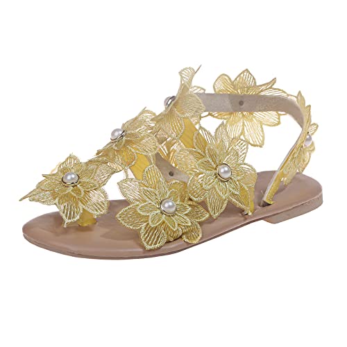 Damen Riemchen Flache Sandalen Böhmen Strandsandalen Elegante Lace Spitze Schmetterling Sommerschuhe Freizeit Vintage Zehe Ring Gladiator Sandalen Römische Schuhe Zehentrenner Komfortable von Generic