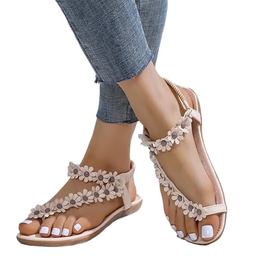 Damen Riemchen Flache Sandalen Böhmen Strandsandalen Elegante Lace Spitze Schmetterling Sommerschuhe Freizeit Vintage Zehe Ring Gladiator Sandalen Römische Schuhe Zehentrenner Komfortable von Generic