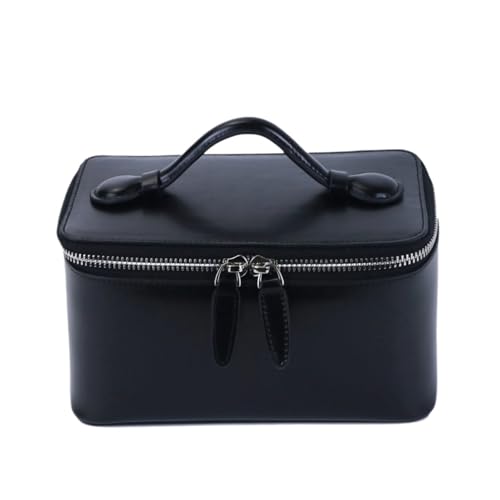 Damen Rindsleder Reise Kulturbeutel Tasche Tragbare Make-Up Organizer Box Kosmetik Tasche for Frauen(Black) von Generic