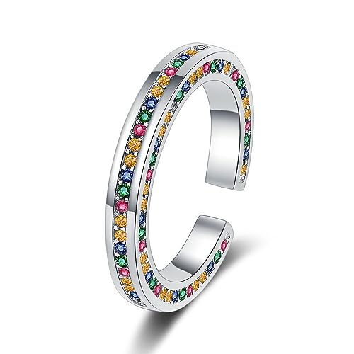 Damen Ring 925 Silber Bunt Zirkonia Breit Bling öffnung Ring Einfache Zeigefinger Ring Partnerring für Frau Freundin Verstellbar von Generic