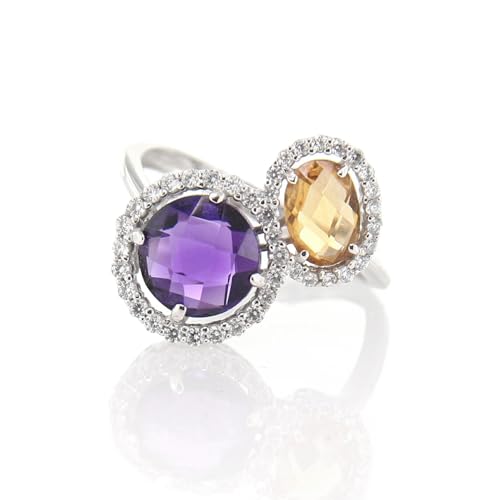 Damen-Ring aus Weißgold mit Amethyst und Citrin Quarz von Generic