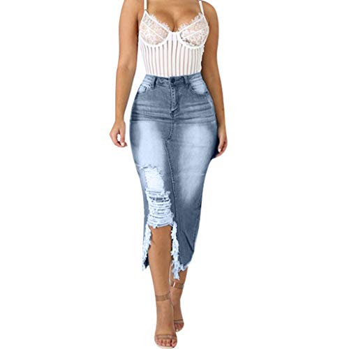 Damen Rock Elegant Maxirock Vintage Jeansrock Sexy Hüftrock Retro Jeans Rock Knielang Bleistift Stretch Röcke mit Schlitz Casual Freizeitrock Lang Hohe Taille Skirt Partyrock mit Fransen von Generic