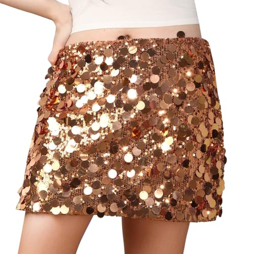 Damen Rock Kurz Paillettenrock Sexy Minirock Röcke Für Damen Elegant mit Pailletten Bodycon Glitzer Rock für Party Club Fest Karneval Faschingskostüme Gold S von Generic