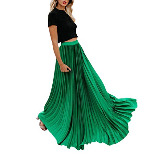 Damen Rock Lang Elegant Maxirock mit Gürtel A Linie Faltenrock Hoch Taille Midi Rock Frauen Mode Hohe Taille Falte Boden Vintage-Lse Beach Wickeln Sie Maxi-Langrock von Generic