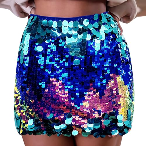 Damen Rock Pailletten Led Glänzend Rock Rave Outfit Bodycon Glitzer Minirock Party Performance Kostüm Glitzer Rock Damen Pailletten Rock Elastische Taille Pailettenrock Futter Karneval Party Rave Rock von Generic
