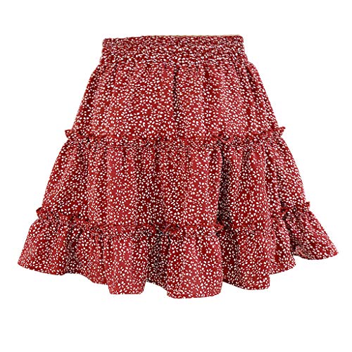 Damen Rock Sommer Boho Rock Kurz Elegante Blumen Rüschen Mini Rock Elastische Hohe Taille Sommerrock Plisseerock Strandrock A Linie Falten Mini Rock mit Kordelzug von Generic