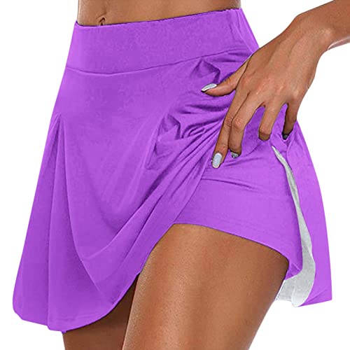 Damen Rock mit Hose Drunter Sport Hosenrock Damen Kurz Mode A-Linie Yoga Rock Hohe Taille Sportrock Tennis Skort Sommerrock Tennisrock Outdoor Running Röcke Laufrock Lilas von Generic