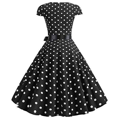 Damen Rockabilly Vintage Retro Kleider Rockabilly V-Ausschnitt Faltenrock Knielang Faltenrock 3/4 Ärmel Petticoat Kleid A Linie Faltenrock Elastische Taille Langarm Sweatkleid Weißes Kleid von Generic