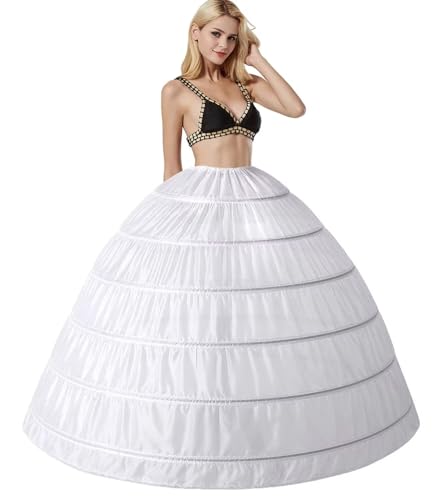 Damen Röcke 6 Ringe Unterrock, 6 Reifrock Brautkleid Lang A-Linie Petticoat, Hochzeitskleider Underskirt, Rockabilly Barock Kleid Unterröcke Krinoline fur Hochzeit Karneval Halloween(Weiß,36) von Generic