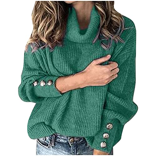 Damen Rollkragen Pullover Winter Langarm Lose Strickpullover Casual Warm Gestrickt mit Bottons Rollkragenpullover von Generic