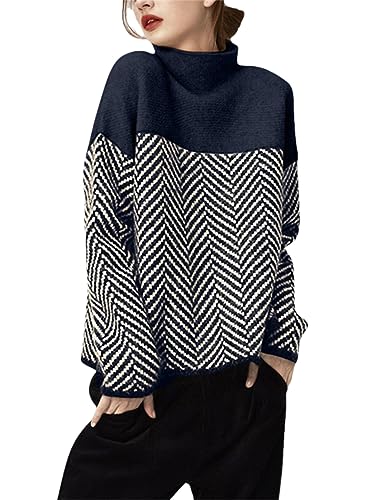 Damen Rollkragenpullover Herbst Winter Warm Strickpullover Tops Weibliche Kleidung Strickwaren Pullover Navy Blue M von Generic