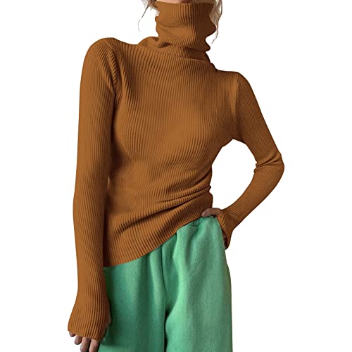 Damen Rollkragenpullover mit Daumenlöcher Rolli Langarm Strickpullover Stretch Gerippt Strickpulli Sexy Langarmshirt Slim Fit Pulli für Herbst Winter von Generic