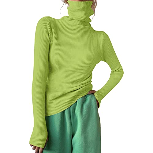 Damen Rollkragenpullover mit Daumenlöcher Rolli Langarm Strickpullover Stretch Gerippt Strickpulli Sexy Langarmshirt Slim Fit Pulli für Herbst Winter von Generic