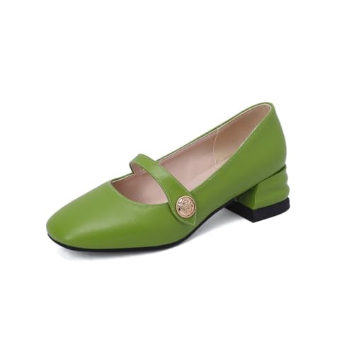 Damen Rückenfrei Mary Jane Schuhe Quadratisch Geschlossene Zehe Pumps EIN Riemen Niedrige Chunky Heels Kleid Party Schuhe,Grün,42.5 EU von Generic