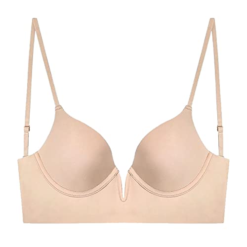 Damen Rückenfreie BHS Push Up Bra Multiway Plunge BH Mit Tiefem U-Ausschnitt und Abnehmbar Träger Multiway Convertible Plunge Bustier Unterwäsche Unsicht BH von Generic