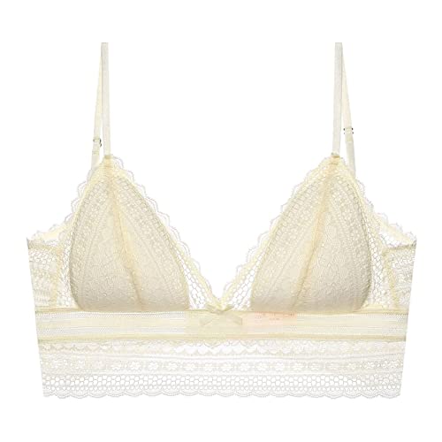 Damen Rückenfreier BH Unsichtbar Triangel Spitze BH U-Förmiger Rücken BH Tief V-Ausschnitt Bralette für Brautkleider (Beige, M) von Generic