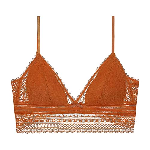 Damen Rückenfreier BH Unsichtbar Triangel Spitze BH U-Förmiger Rücken BH Tief V-Ausschnitt Bralette für Brautkleider (Orange, L) von Generic