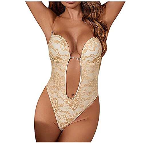 Damen Rückenfreier Body Shaper BH Push Up Tiefen RüCkenausschnitt Shapewear Formende Bodys Trägerlos Bodysuit Tiefer V-Ausschnitt Body Rückenfrei Shaper BH Transparenten Trägern Unsichtbar Shapewear von Generic