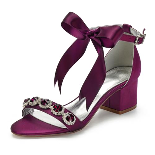 Damen Runde Offene Zehen Sandalen Stämmiger Hoher Absatz Party Hochzeitsschuhe Schleife Knöchelriemen Kleid Schuhe Satin Strass Braut Sandalen,Lila,38 EU Damen Runde Offene Zehen Sandalen Stämmiger Hoher Absatz Party Hochzeitsschuhe Schleife Knöchelriemen Kleid Schuhe Satin Strass Braut Sandalen,Lila,38 EU von FQMAYPO
