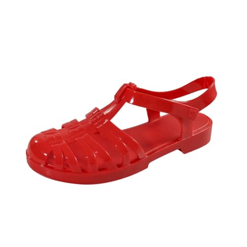 Damen Sandalen, Damen Klassische Transparente Kunststoff Sandalen, Gummistiefel Aus Kunststoff Kristall-Strandschuhe Für Den Strand Und Den Fluss (Rot,37EU) von Generic