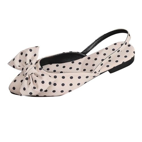 Damen-Sandalen, flach, geschlossener Zehenbereich, niedrige Tiefe, Schleife, kariert, leicht, Sandalen, schick und elegant, Outdoor, rutschfest, modisch, Damenschuhe, A Beige, 39 EU von Generic
