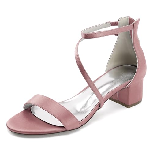 Damen Sandalen Bridal Hochzeitsschuhe Low Heels Peeptoes Bridal Chunky Heel 4.5Cmblockabsatz Party Kleid Pumps,Flesh pink,38 EU von Generic