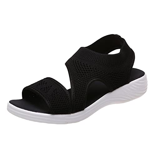 Damen Sandalen Einfarbig Atmungsaktiv Mesh Fischmaul Flache Sommerschuhe Leicht Bequem Strandschuhe Freizeitsandalen Outdoor Sandaletten Damen (Black, 37) von Generic
