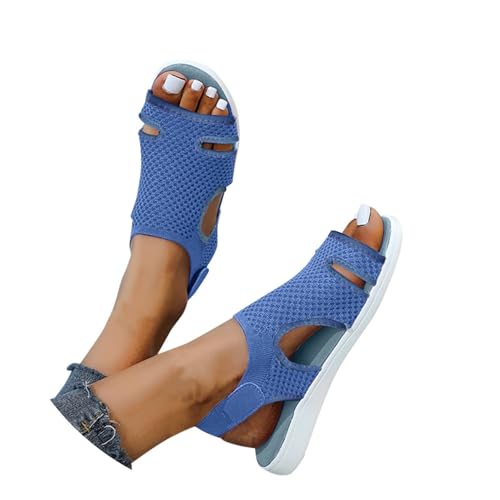 Damen Sandalen Flach Klettverschluss Bequem Sandaletten Sommer Vintage Elegant Schuhe Leichte Walkingschuhe Stretch Fly Woven 2025 Neu von Generic