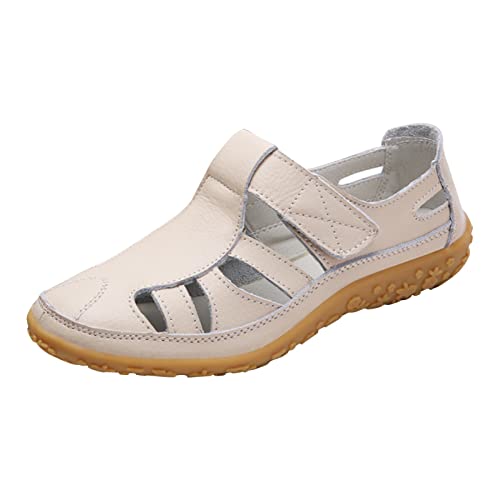 Damen Sandalen Flache Weiche Sohle Bequem Freizeit Sommer Schuhe Leicht Elegant Modisch (Beige, 40) von Generic