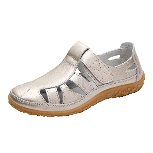 Damen Sandalen Flache Weiche Sohle Bequem Freizeit Sommer Schuhe Leicht Elegant Modisch (Gold, 42) von Generic