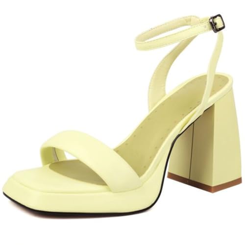 Damen Sandalen Platform Blockabsatz eckig Sommer Abend atmungsaktiv microfaser weit,Gelb,45 EU von Generic