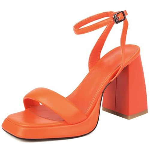 Damen Sandalen Platform Blockabsatz eckig Sommer Abend atmungsaktiv microfaser weit,Orange,38 EU Damen Sandalen Platform Blockabsatz eckig Sommer Abend atmungsaktiv microfaser weit,Orange,38 EU von Qynthra