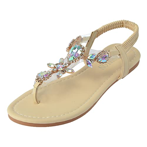 Damen Sandalen Sommer Elegant Offener Zehen Flache Sandaletten Bohemia Sandals Mit Blumen Schmerzlinderungs Sommerschuhe Hallux Valgus High Heels Freizeit Strandschuhe von Generic