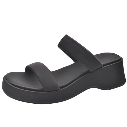 Damen-Sandalen in Weitenbreite mit Plateau, 6cm Keilabsatz und 3cm Plateau, Extra Breite Zehenbox - Schwarz/Silber für Breite Füße,Schwarz,41 EU von Generic