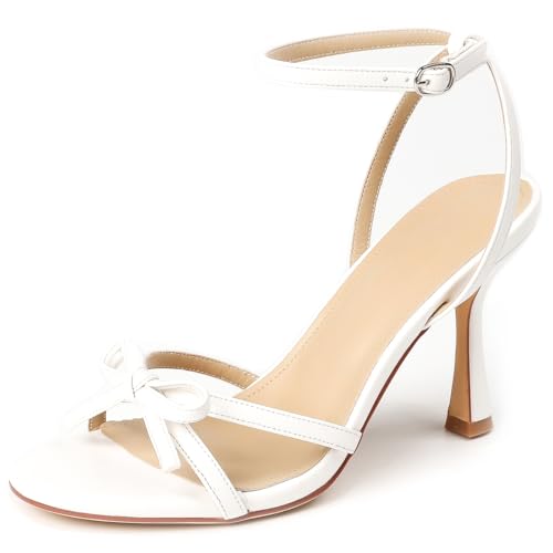 Damen-Sandalen mit Kreuzbändern und Offener Zehe mit Schleifendetail, 8cm Stilettoabsatz,Weiß,38 EU von Generic
