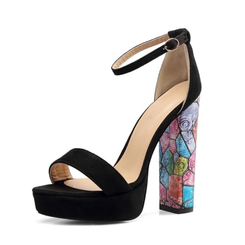 Damen-Sandalen mit Plateauabsatz Modische Offene Sandalen mit Blockabsatz und Knöchelriemen Klassische Bequeme Sandalen mit Absatz für Hochzeiten und Partys,43 EU von Generic