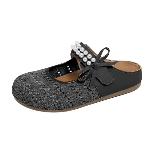Damen-Sandalen und Clogs für den Sommer, geschlossene Zehen, Perlen, elegant, bequem, leicht, rutschfest, atmungsaktive Netzsohle, Hausschuhe für drinnen und draußen, Schwarz, 39 EU von Generic