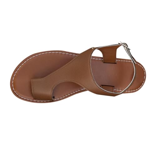 Damen Sandalens 𝐒ommer 𝐁ohemian Flache Zehentrenner Strass Sandaletten Strand Schuhe Flip Flops stützende Keilschuhe mit Riemen Urlaubssandalen Riemchensandalen (Brown, 39) von Generic