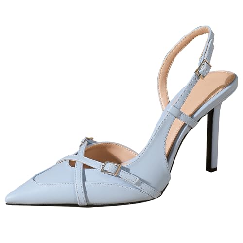 Damen-Sandaletten Mit Spitzer Zehe Und Slingback, 9.5cm Stilettoabsatz Mit Dekorativer Zehenschließe - Für Büro & Abendgarderobe in Elegantem Himmelblau,Sky Blue,42 EU von Generic