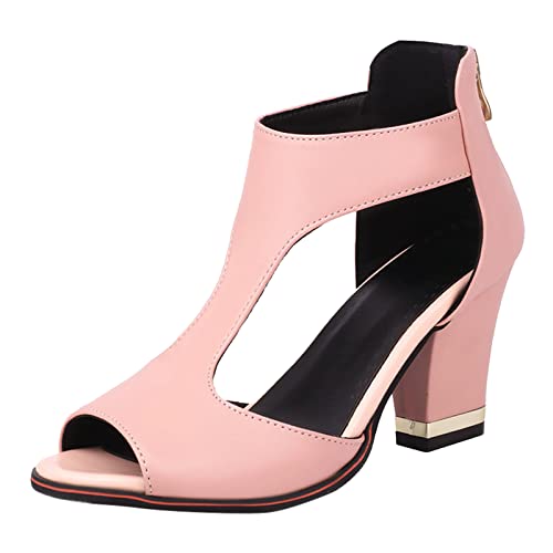 Damen Sandaletten - Sommer Offene Zehe Fischmaul Sexy Metallkette Stöckelabsatz Hohe Sandalen - Quadrat Ferse High Heel Sandalette - Rutschhemmend Atmungsaktive Freizeitsandalen Abendschuhe von Generic