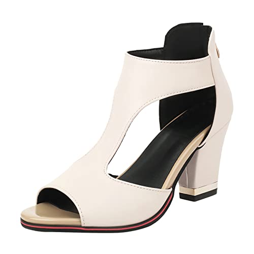 Damen Sandaletten - Sommer Offene Zehe Fischmaul Sexy Metallkette Stöckelabsatz Hohe Sandalen - Quadrat Ferse High Heel Sandalette - Rutschhemmend Atmungsaktive Freizeitsandalen Abendschuhe von Generic