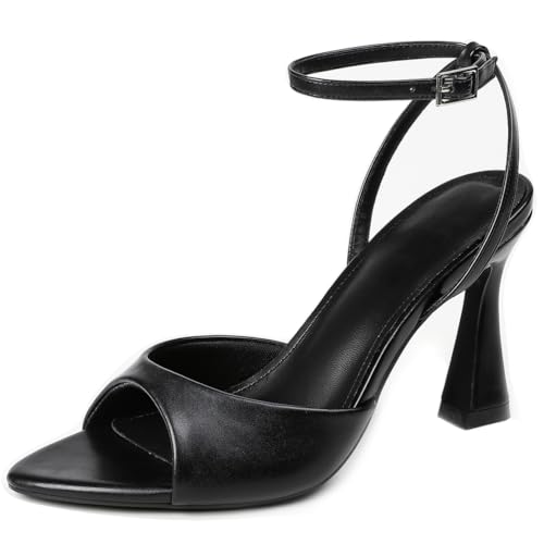 Damen-Sandaletten mit Peep-Toe und Knöchelriemen, 8cm Trichterabsatz - Schwarz und Weiß,Schwarz,39 EU von Generic