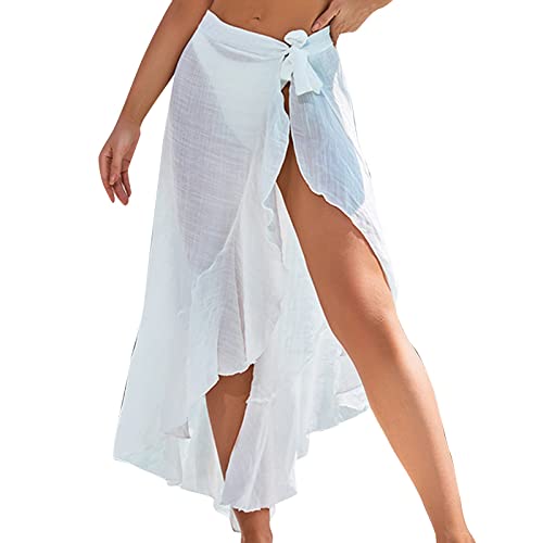 Damen Sarong/Pareo für den Strand - zum Tragen über Badeanzügen Chiffon Bikini Cover Up Badeanzug Strandtuch Wickelrock Strand Rock (White, One Size) von Generic