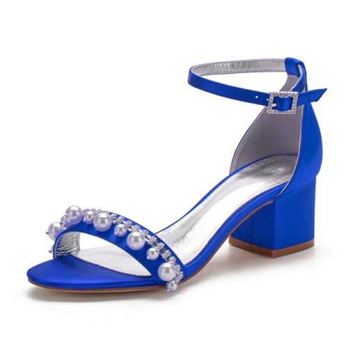 Damen Satin Offene Spitze Brautschuhe Stämmiger Hoher Absatz Abend Party Hochzeitsschuhe Knöchelriemen Pumps Strass Perlen Kleid Sandalen,Blau,38 EU Damen Satin Offene Spitze Brautschuhe Stämmiger Hoher Absatz Abend Party Hochzeitsschuhe Knöchelriemen Pumps Strass Perlen Kleid Sandalen,Blau,38 EU von FQMAYPO