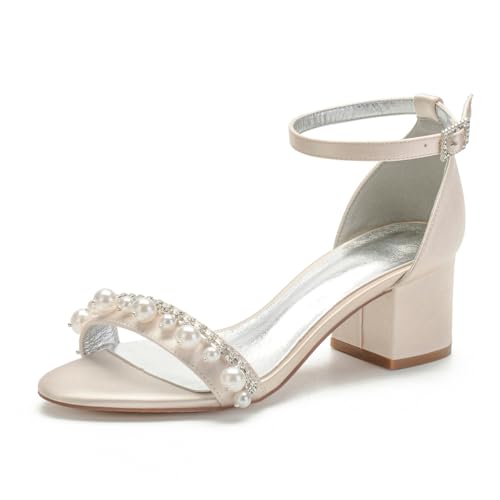 Damen Satin Offene Spitze Brautschuhe Stämmiger Hoher Absatz Abend Party Hochzeitsschuhe Knöchelriemen Pumps Strass Perlen Kleid Sandalen,Champagne,38 EU Damen Satin Offene Spitze Brautschuhe Stämmiger Hoher Absatz Abend Party Hochzeitsschuhe Knöchelriemen Pumps Strass Perlen Kleid Sandalen,Champagne,38 EU von FQMAYPO