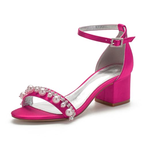 Damen Satin Offene Spitze Brautschuhe Stämmiger Hoher Absatz Abend Party Hochzeitsschuhe Knöchelriemen Pumps Strass Perlen Kleid Sandalen,Fuchsia,39 EU Damen Satin Offene Spitze Brautschuhe Stämmiger Hoher Absatz Abend Party Hochzeitsschuhe Knöchelriemen Pumps Strass Perlen Kleid Sandalen,Fuchsia,39 EU von Generic